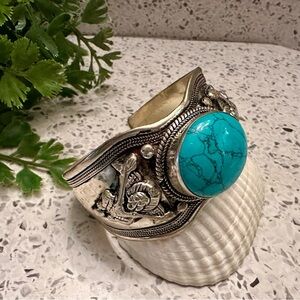 Faux turquoise stone Boho cuff bracelet